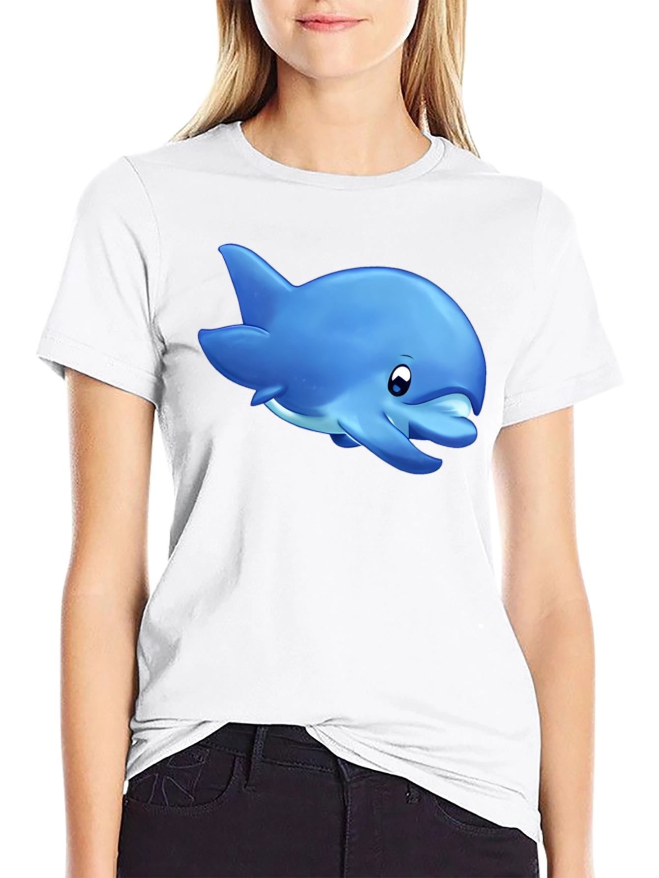 Cute Dolphin Graphic Tee - Black - 9