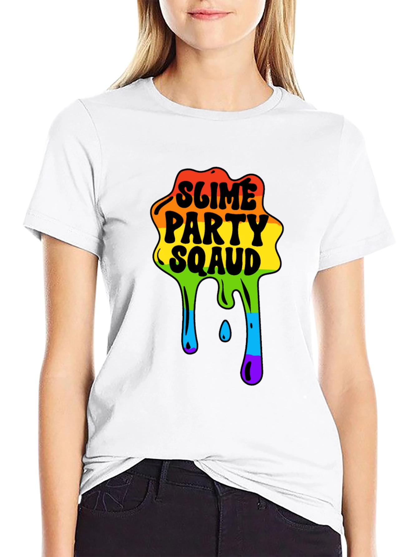 Black Slime Party Squad Tee Rainbow Drip Graphic view 9