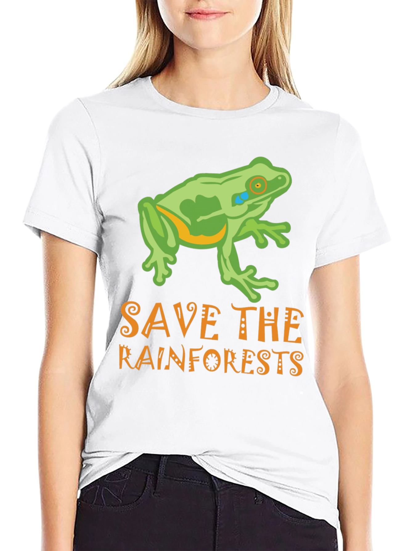 Black Save the Rainforests Frog Graphic T-Shirt view 9