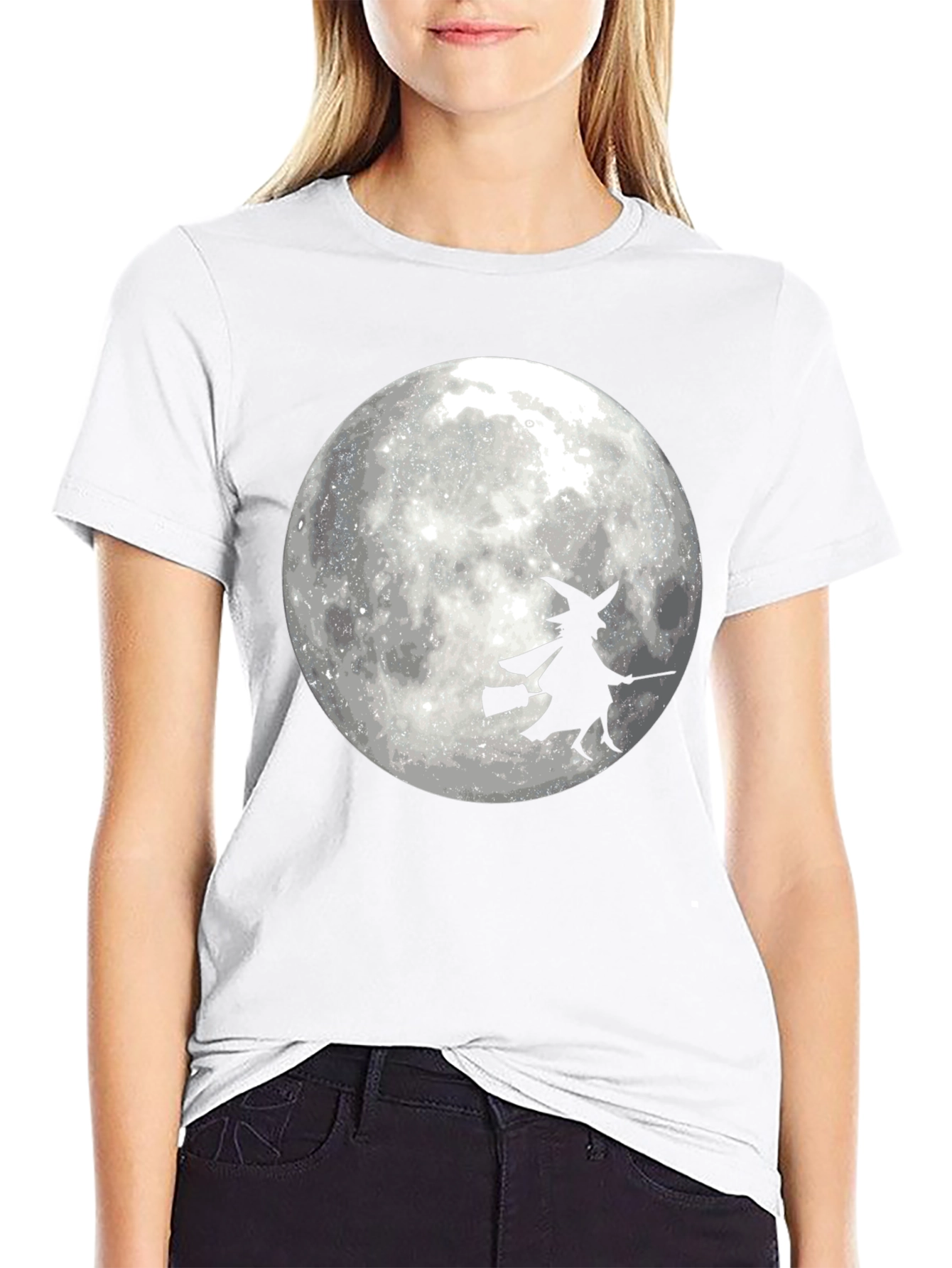 Black Halloween Witch on Moon Black T-Shirt view 9