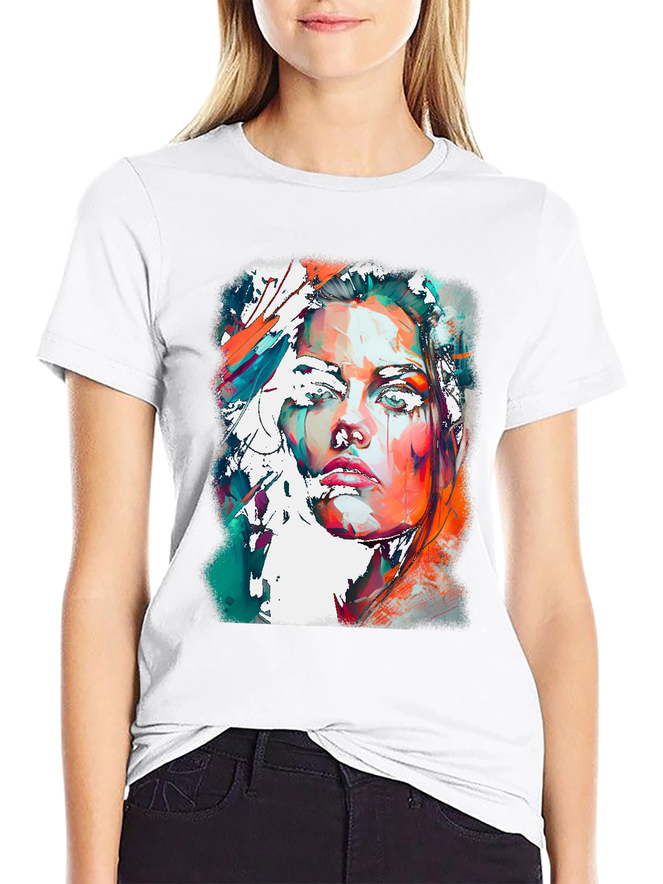 Black Abstract Woman Portrait Graphic Tee view 9