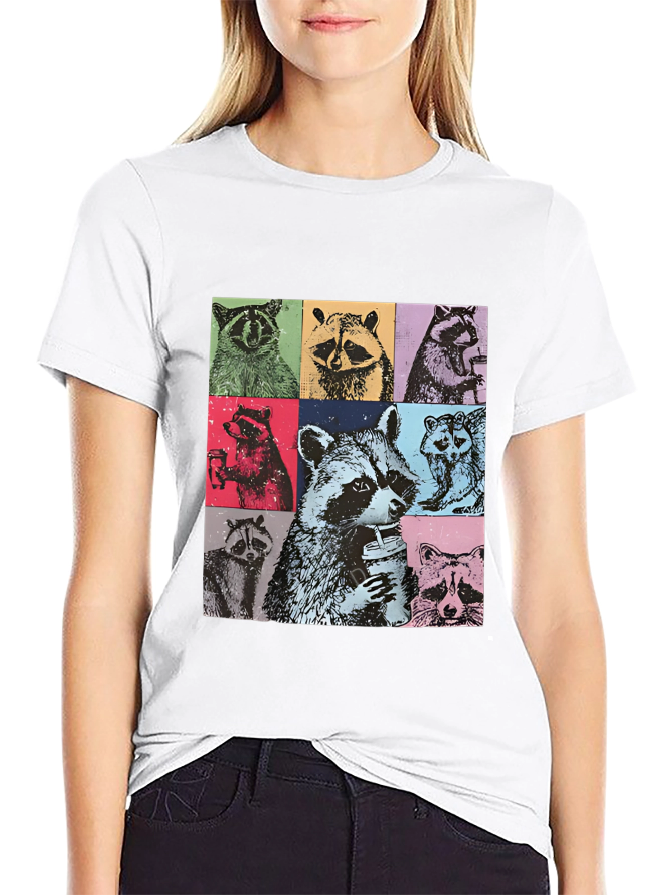Black Raccoon Collage Graphic Tee - Novelty Design view 9