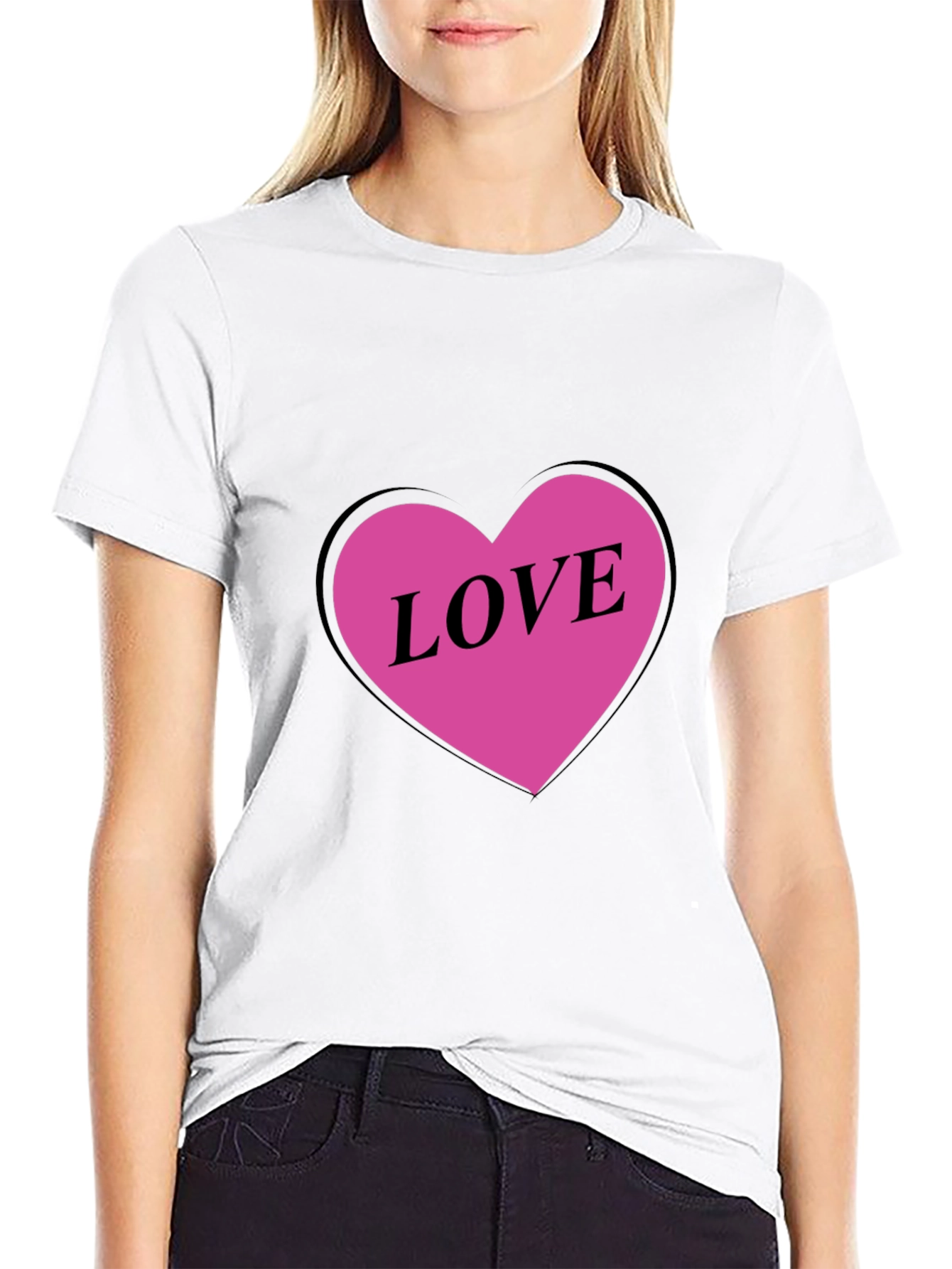 Black Love Heart Graphic Black T-Shirt view 9