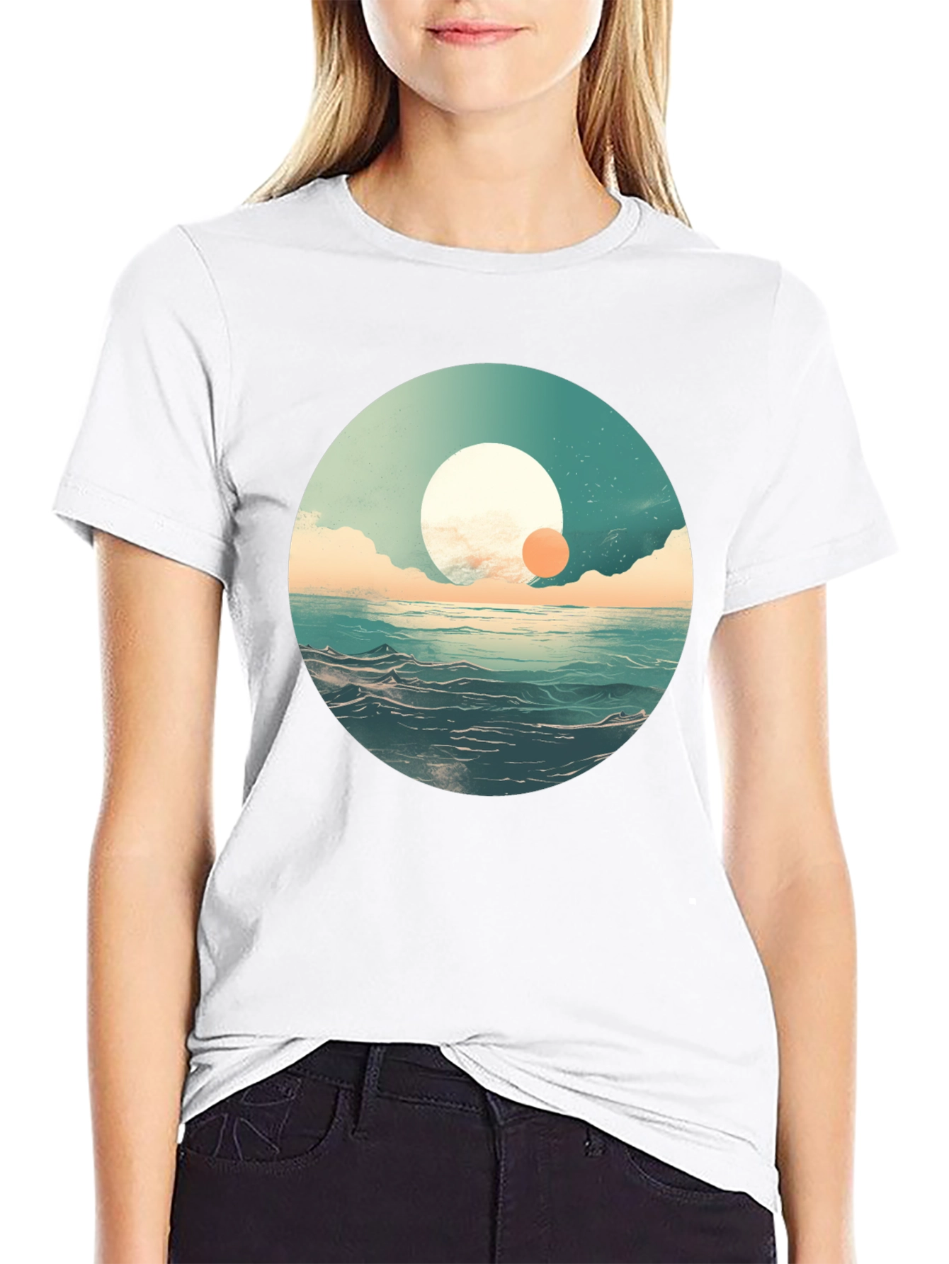 Black Ocean Sunrise Graphic Tee - Black Crew Neck view 9