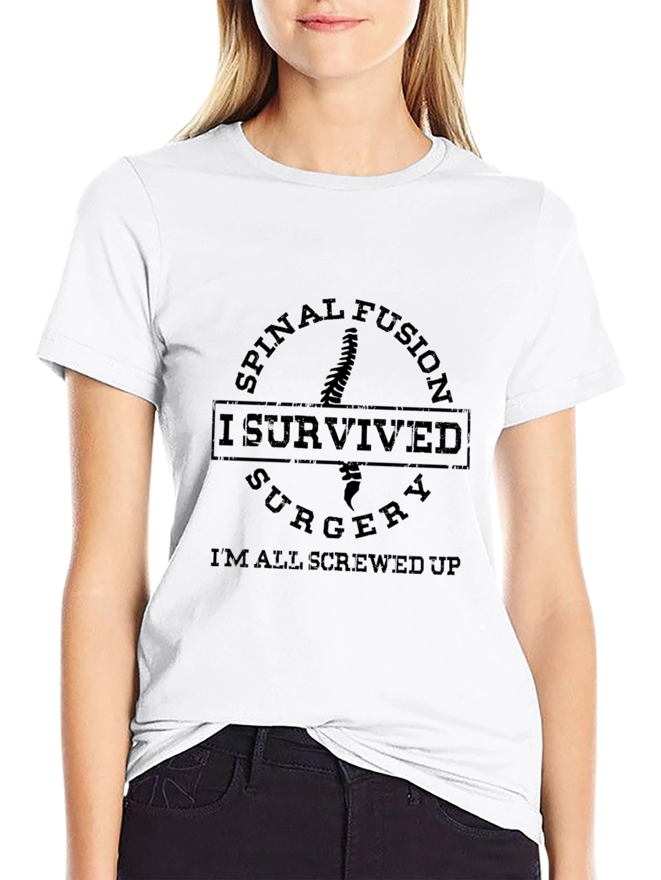 Black Spinal Fusion Surgery Survivor Funny Black T-Shirt view 9