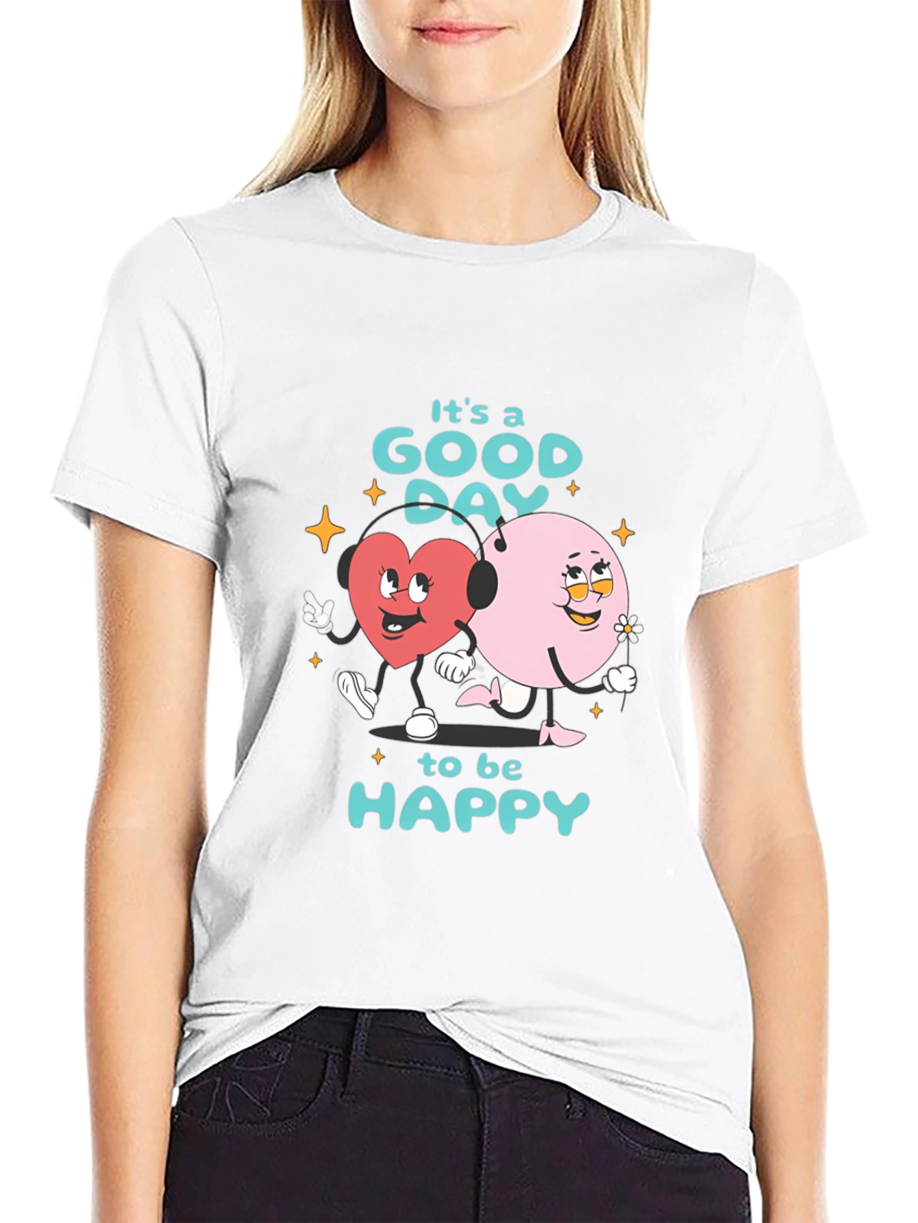 Black Good Day to be Happy Graphic T-Shirt view 9