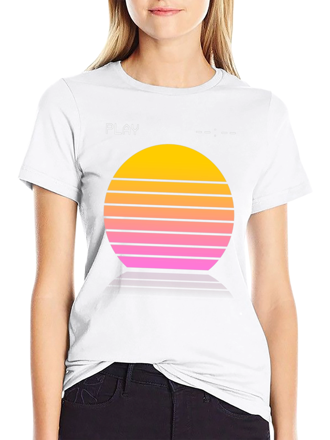 Black Retro Sunset Tee - Synthwave Style view 9
