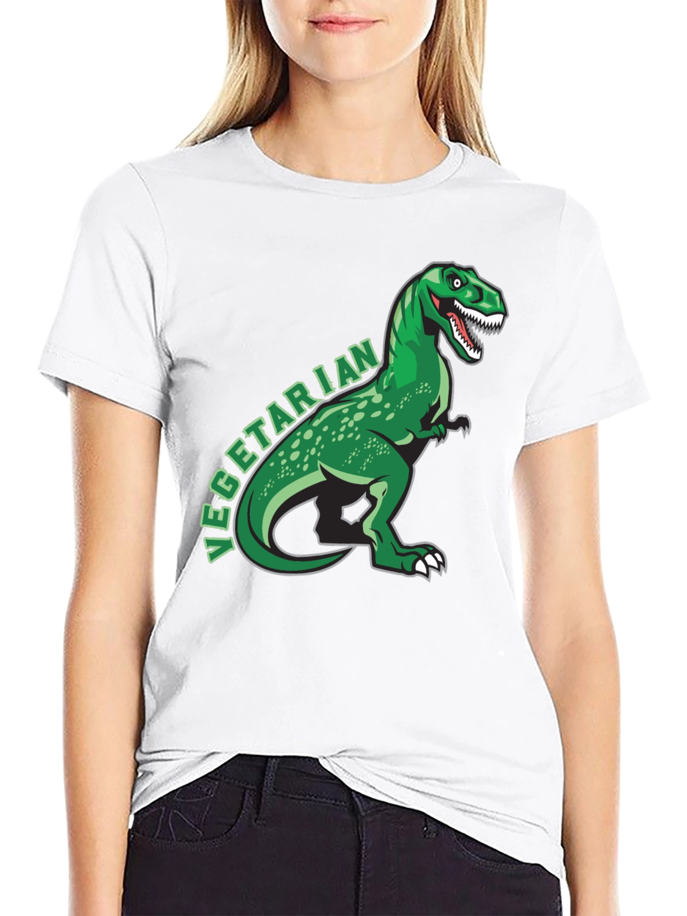 Black Vegetarian Dinosaur T-Shirt - Funny Graphic Tee view 9