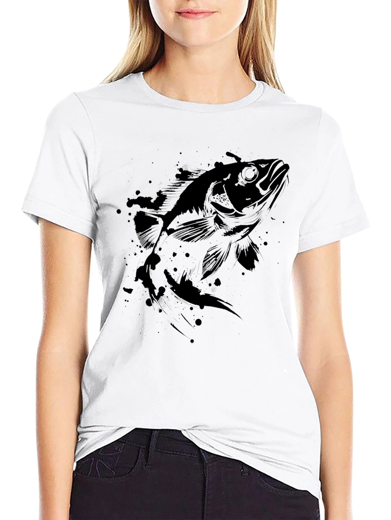 Black Fish Graphic Print Black T-Shirt for Men view 9