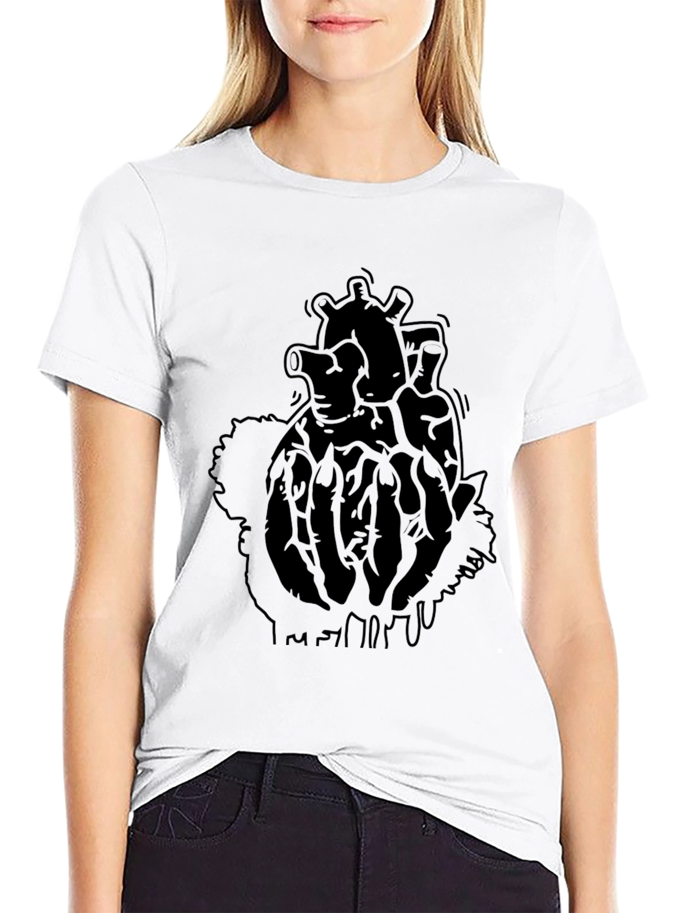 Black Men's Black Anatomical Heart Graphic Tee view 9
