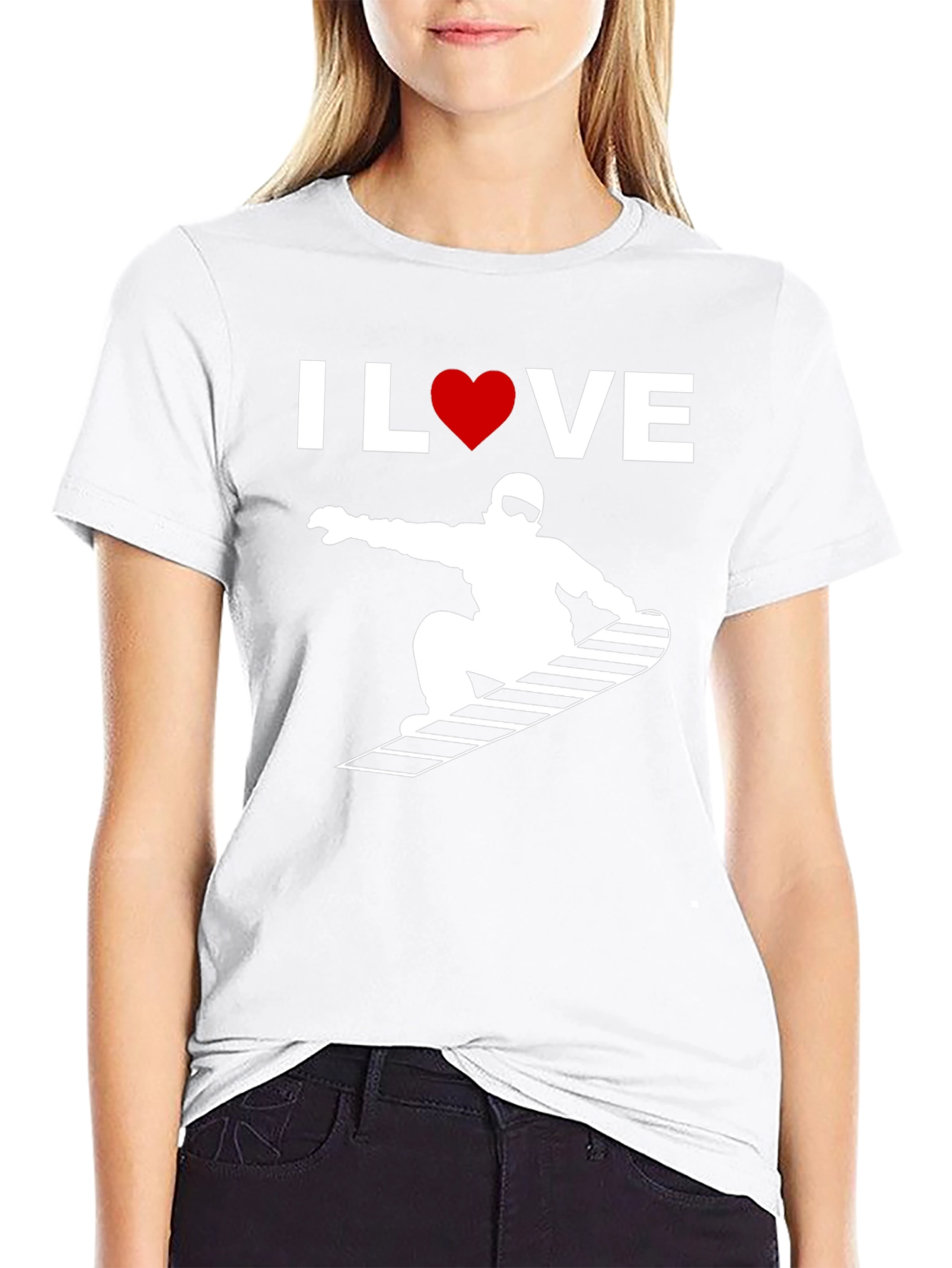 Black I Love Snowboarding Graphic Tee - Black Cotton T-Shirt view 9