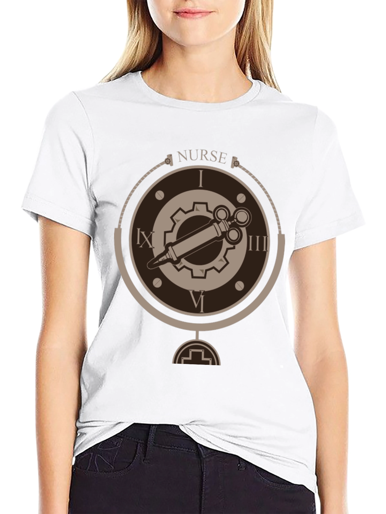 Black Steampunk Nurse T-Shirt - Unique Medical Design view 9