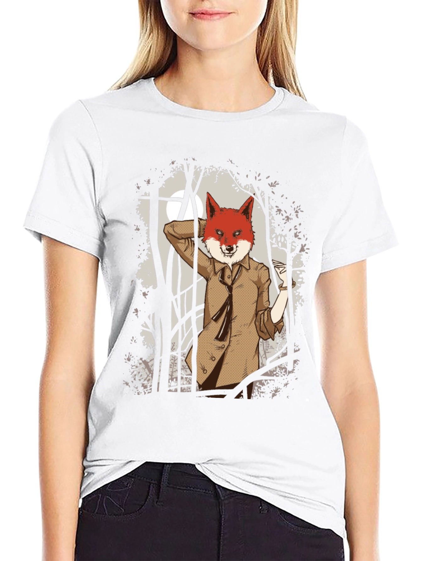 Black Fox in Suit Graphic Tee - Black Cotton T-Shirt view 9
