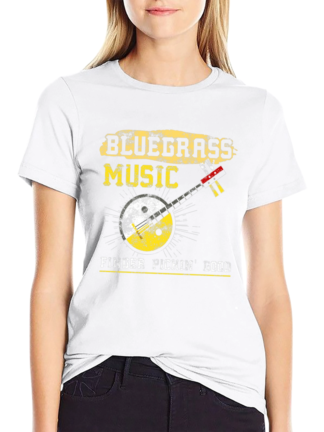 Black Bluegrass Music Banjo Graphic T-Shirt view 9