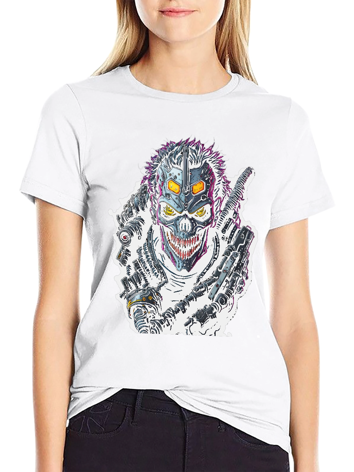 Black Cyberpunk Skull T-Shirt - Futuristic Graphic Tee view 9