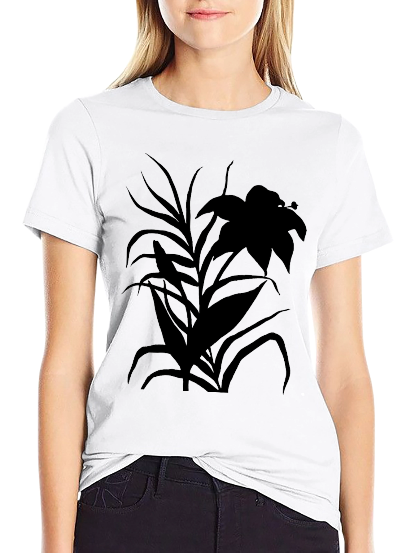 Black Botanical Black Tee - Nature Silhouette T-Shirt view 9