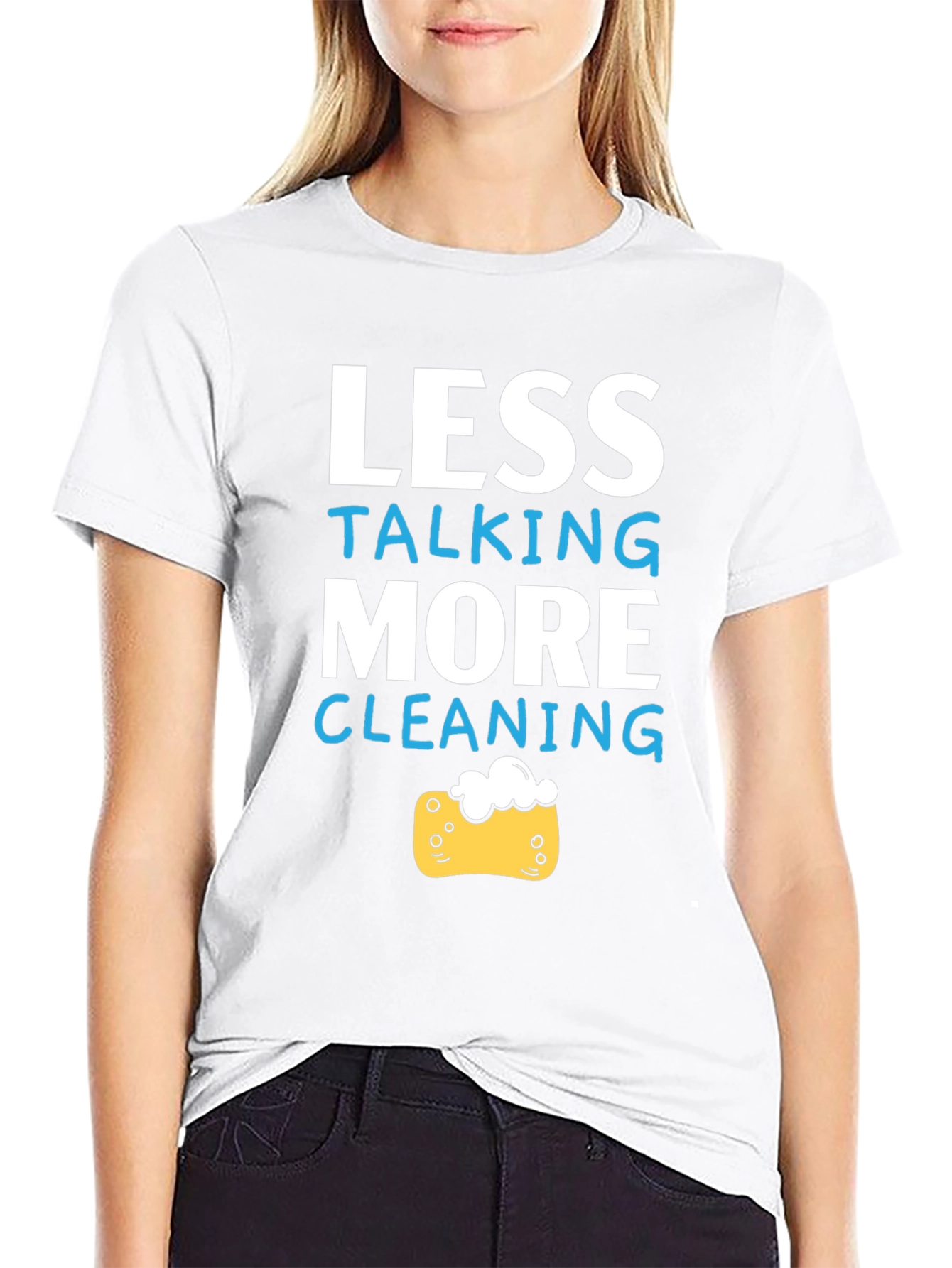 Black Less Talking More Cleaning Graphic T-Shirt view 9
