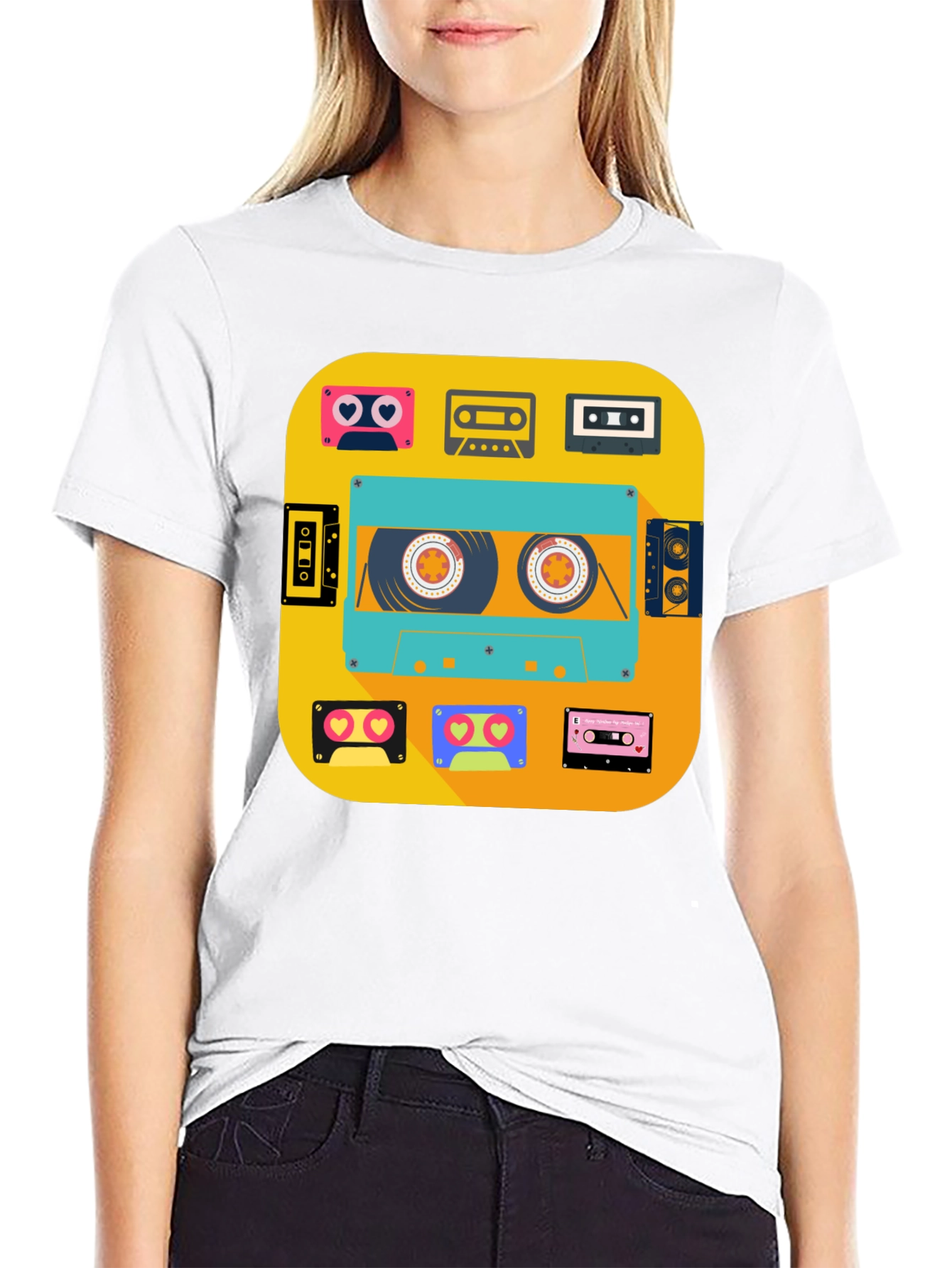 Black Retro Cassette Tapes Graphic Tee - Vintage Style view 9