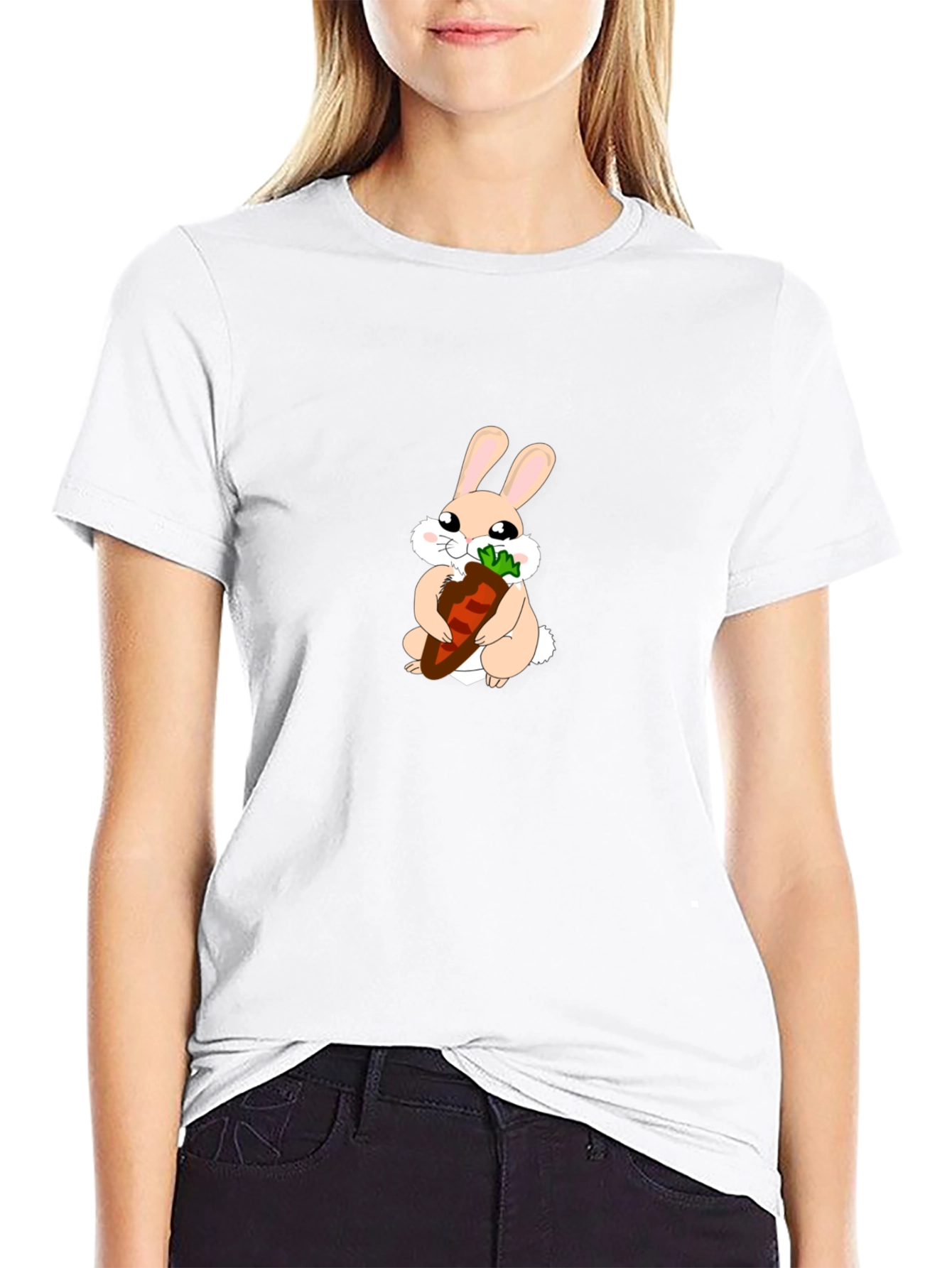 Black Cute Bunny Carrot Graphic Tee view 9