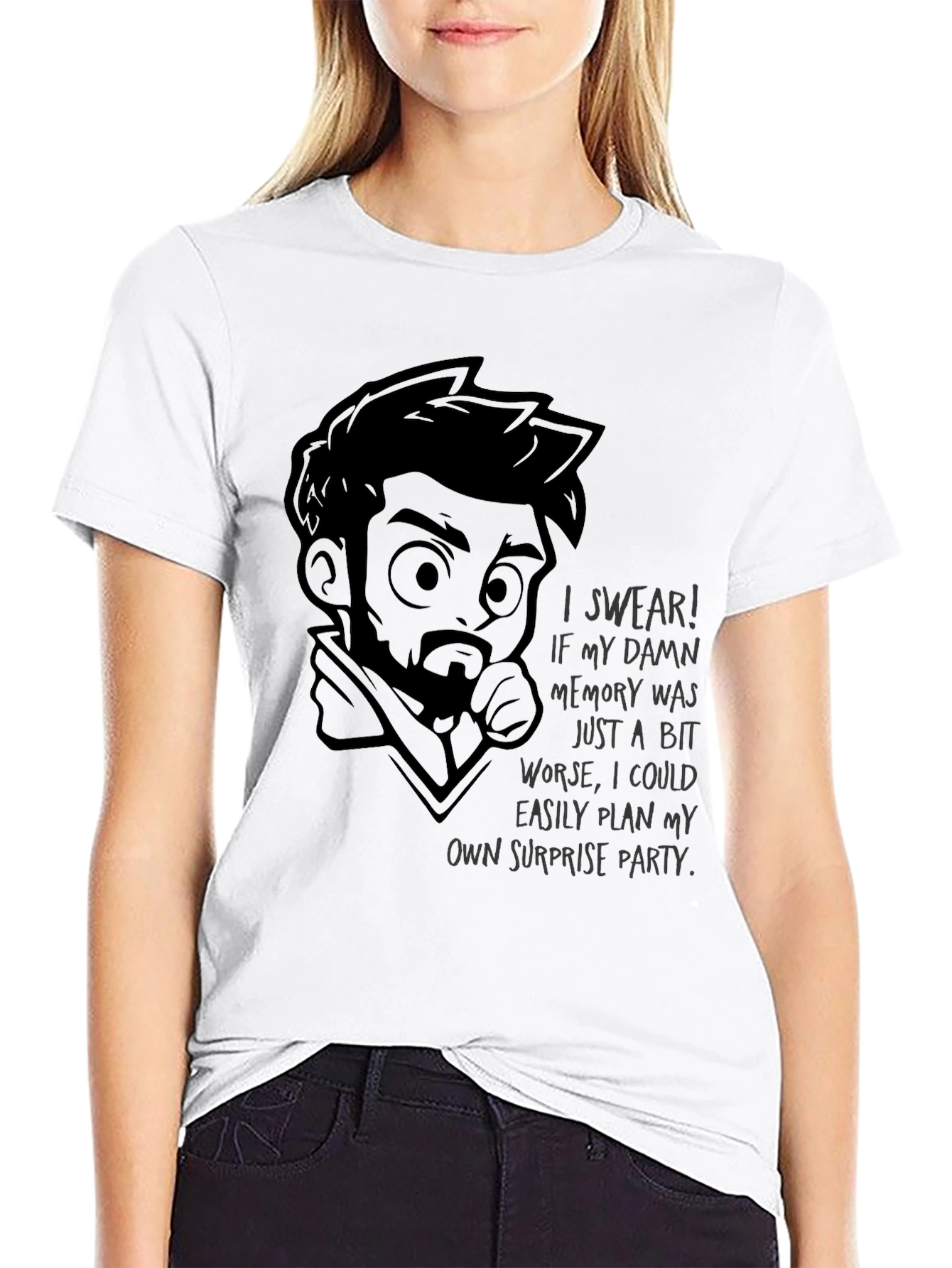 Black Humorous "Bad Memory" Graphic T-Shirt - Black view 9