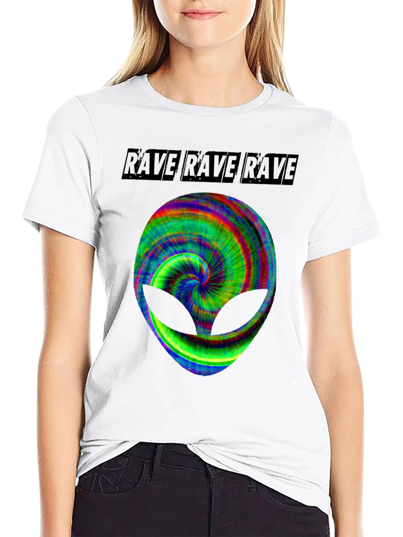 Black Rave Alien Graphic Tee - Black Cotton T-Shirt view 9