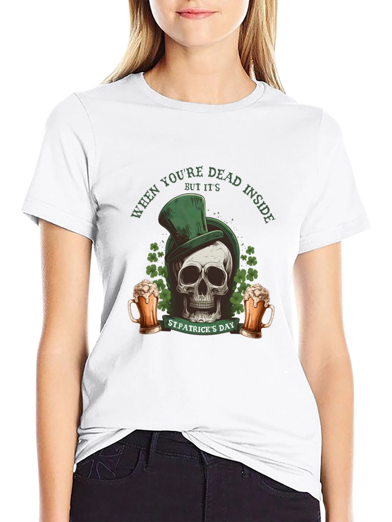 Black St. Patrick's Day Skull T-Shirt - Dead Inside view 9