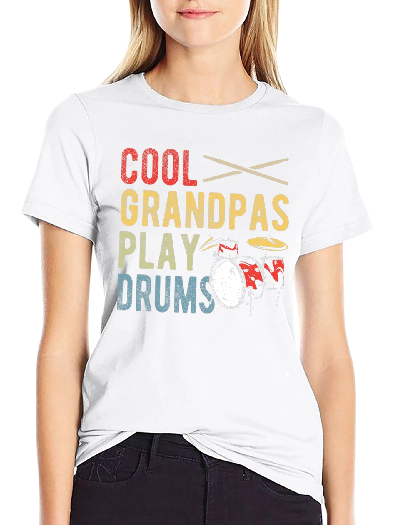 Black Cool Grandpas Play Drums T-Shirt view 9