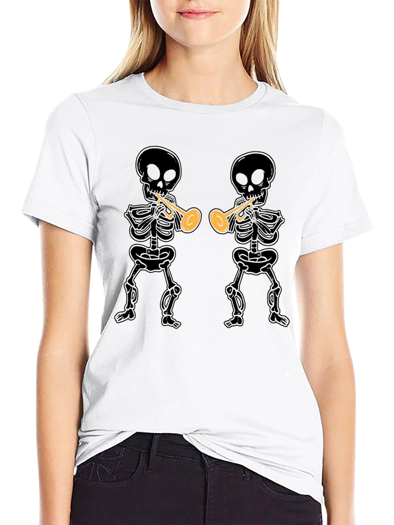 Black Skeleton Trumpet T-Shirt - Black Graphic Tee view 9
