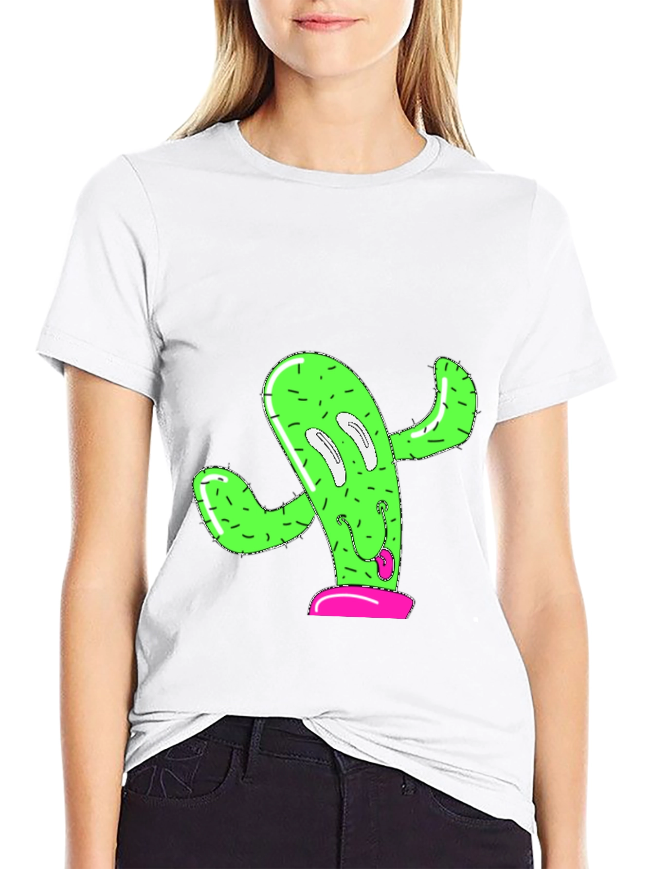 Black Funny Cactus Graphic Tee - Black Cotton T-Shirt view 9