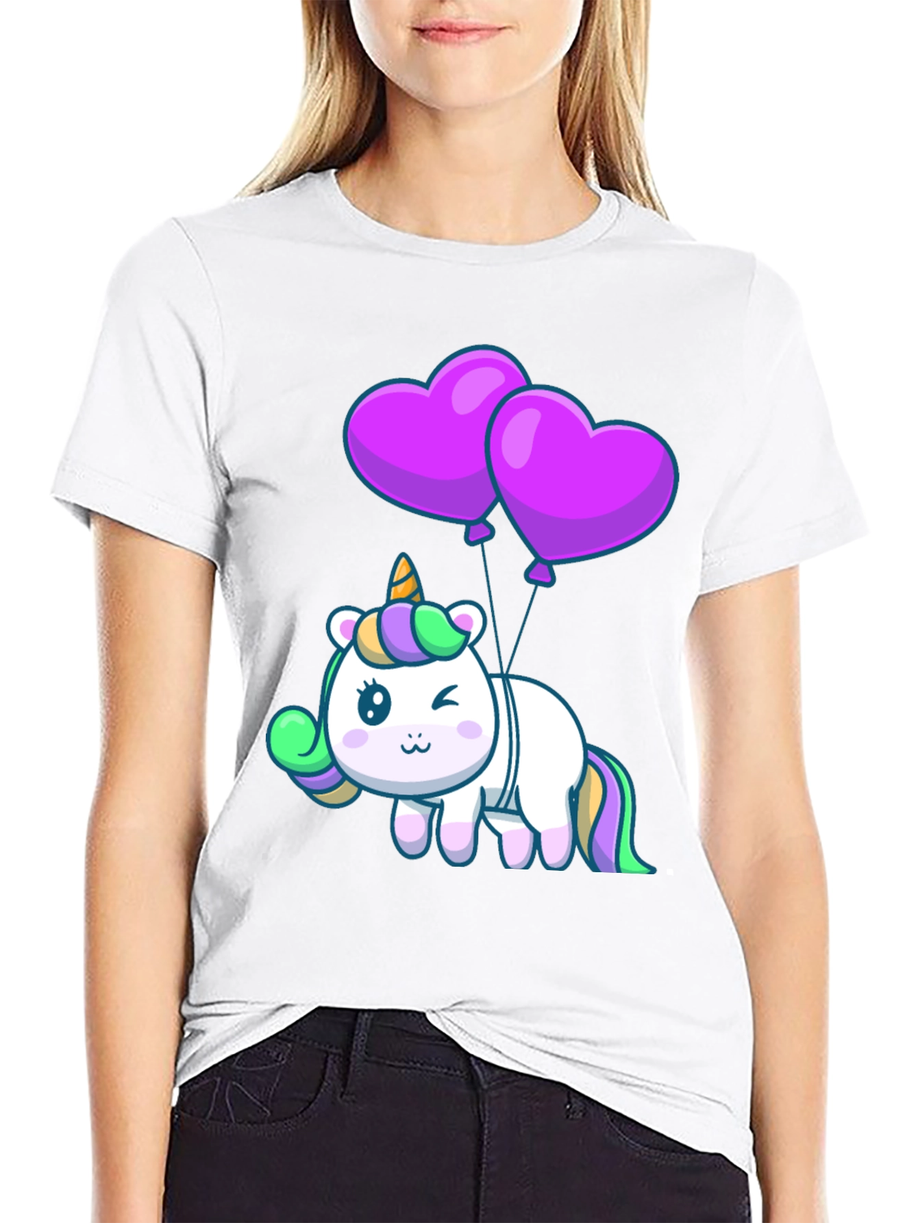 Black Unicorn Heart Balloons Graphic Tee - Black view 9