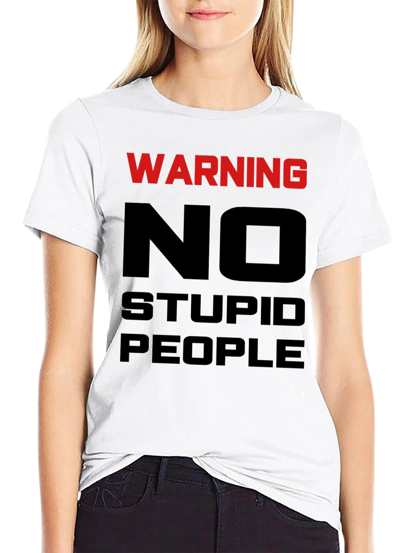 Black Warning No Stupid People Graphic Tee view 9