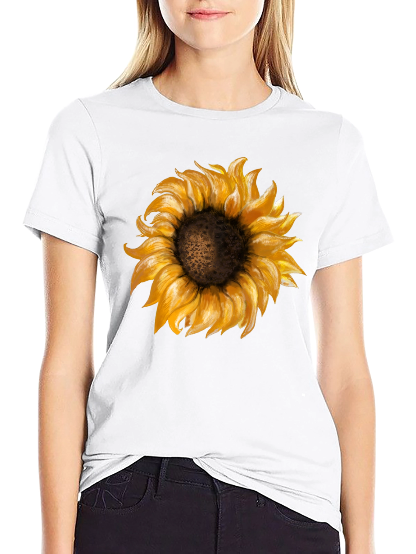 Black Sunflower Graphic Print Black T-Shirt view 9