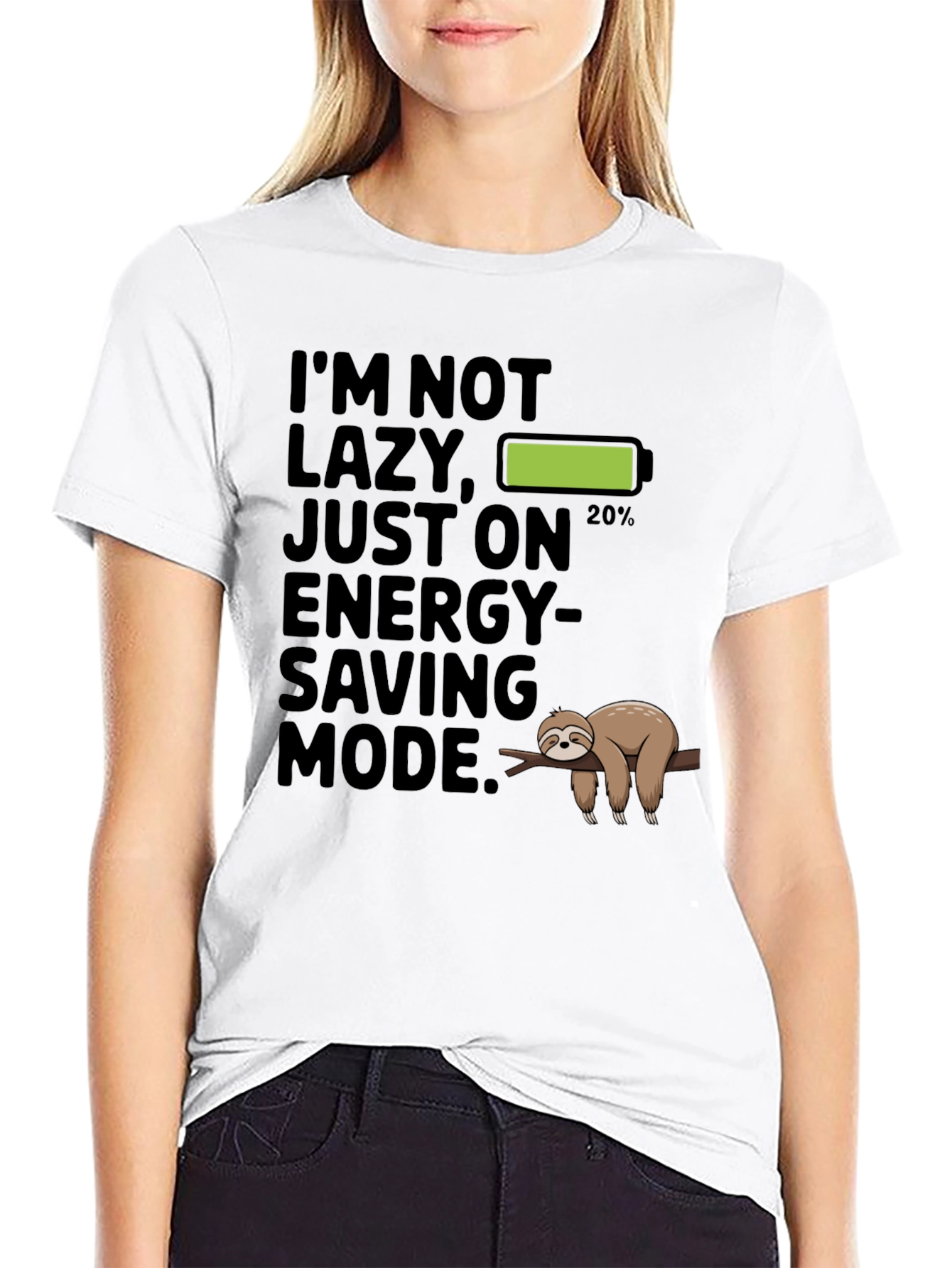 Black Funny Sloth Energy Saving Mode Graphic T-Shirt view 9