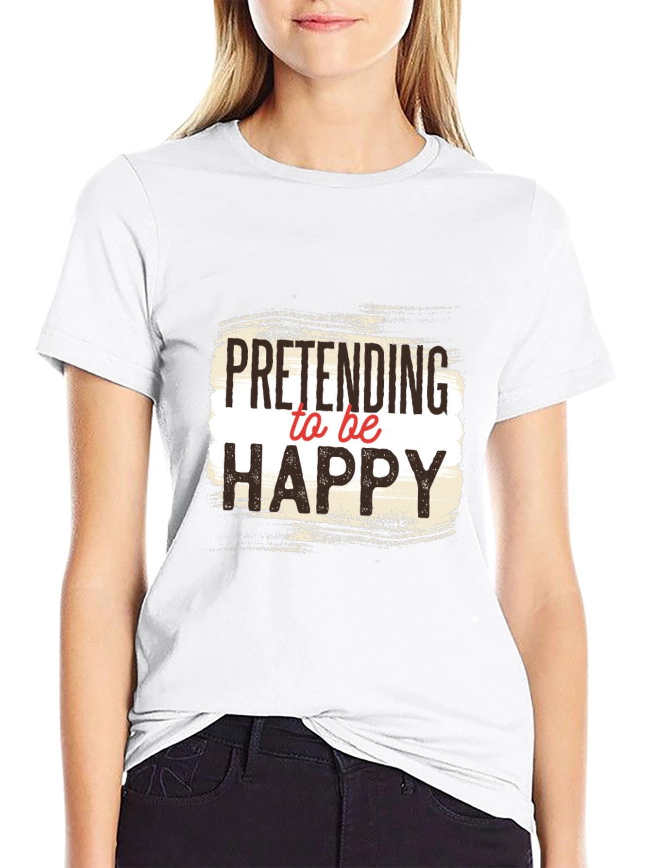 Black Pretending to be Happy Graphic Tee - Unisex Black T-Shirt view 9