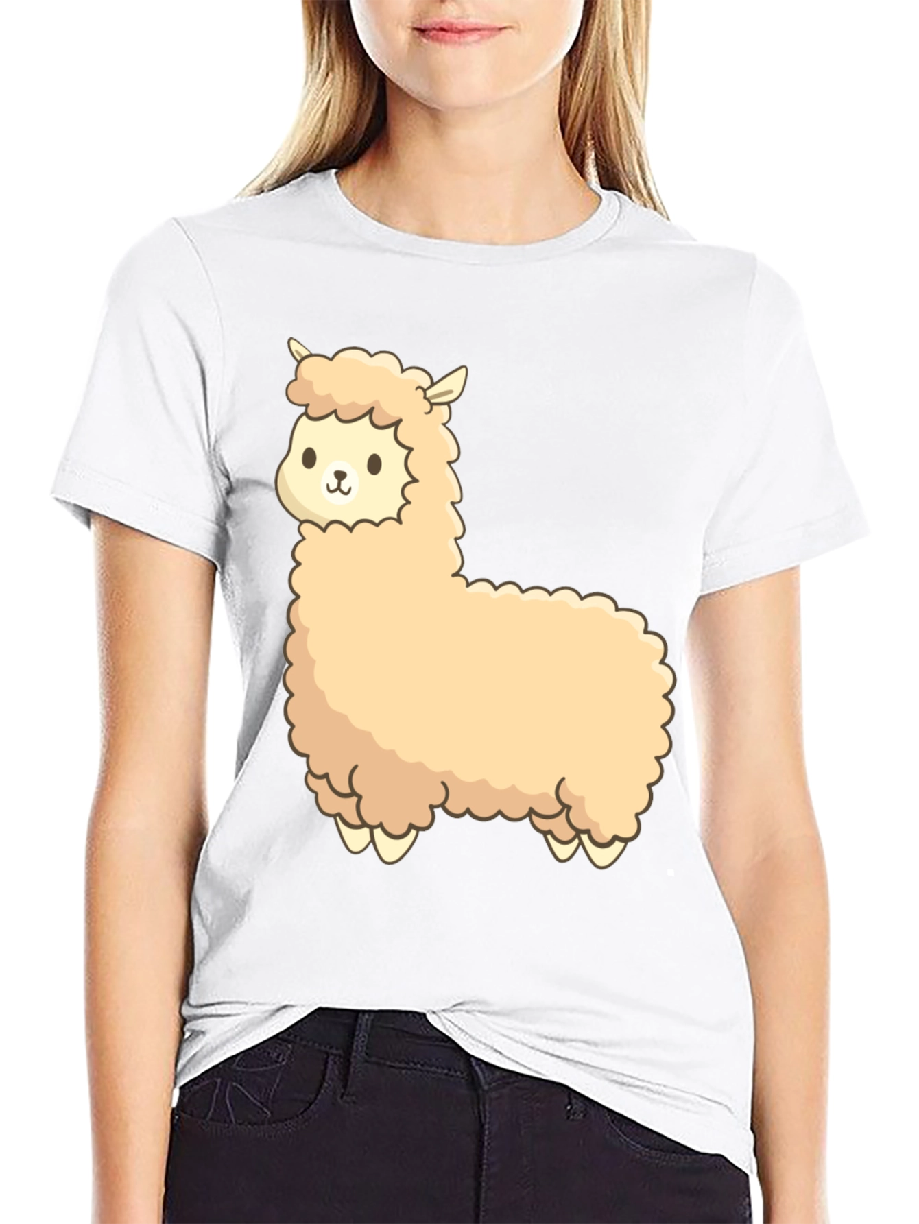 Black Cute Alpaca Graphic Black T-Shirt view 9
