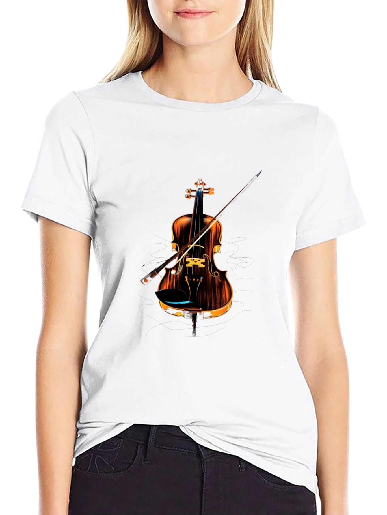 Black Stylish Violin Graphic Tee - Music Lover's T-Shirt view 9