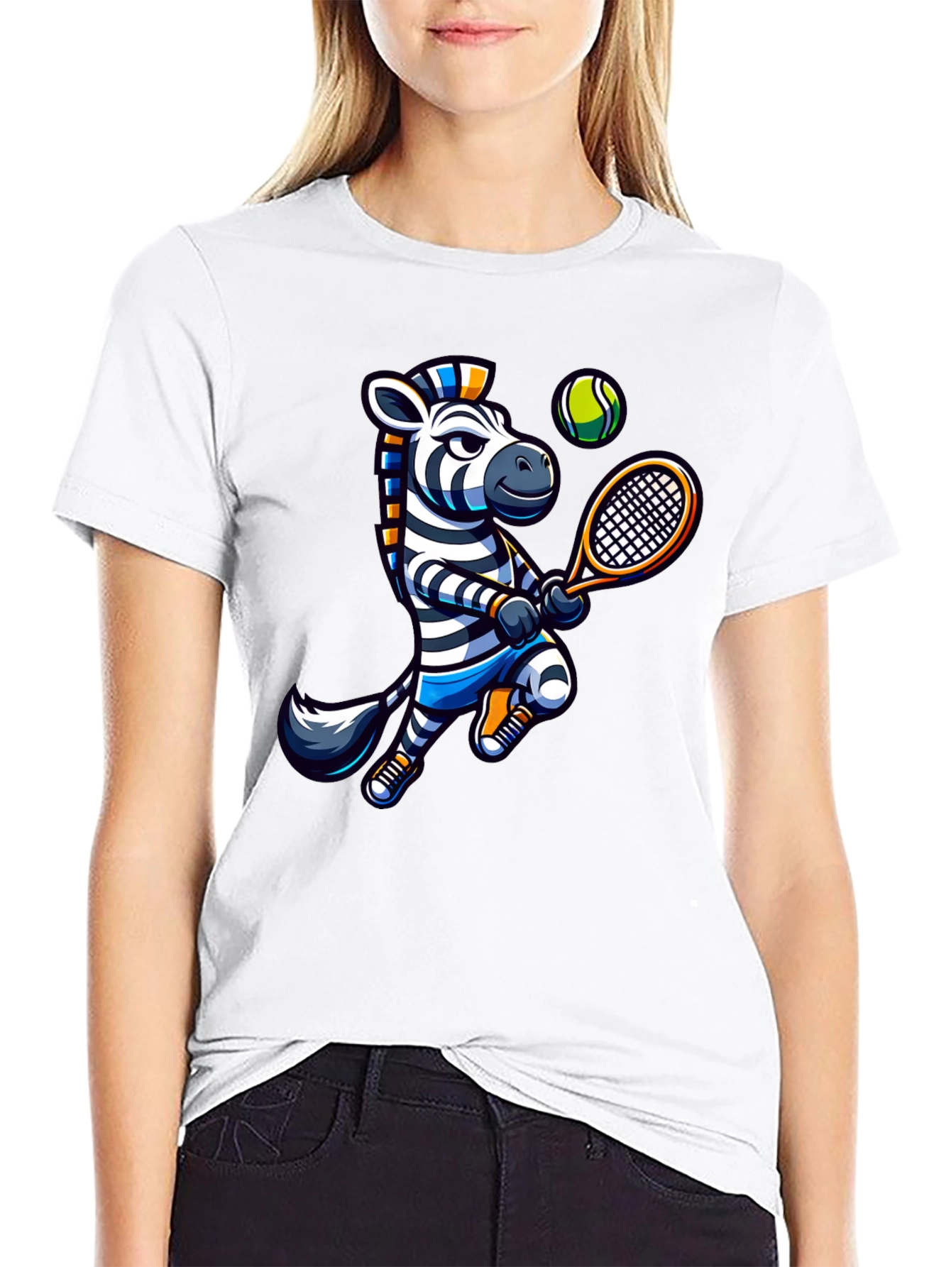Black Zebra Tennis Graphic T-Shirt - Fun Animal Design view 9