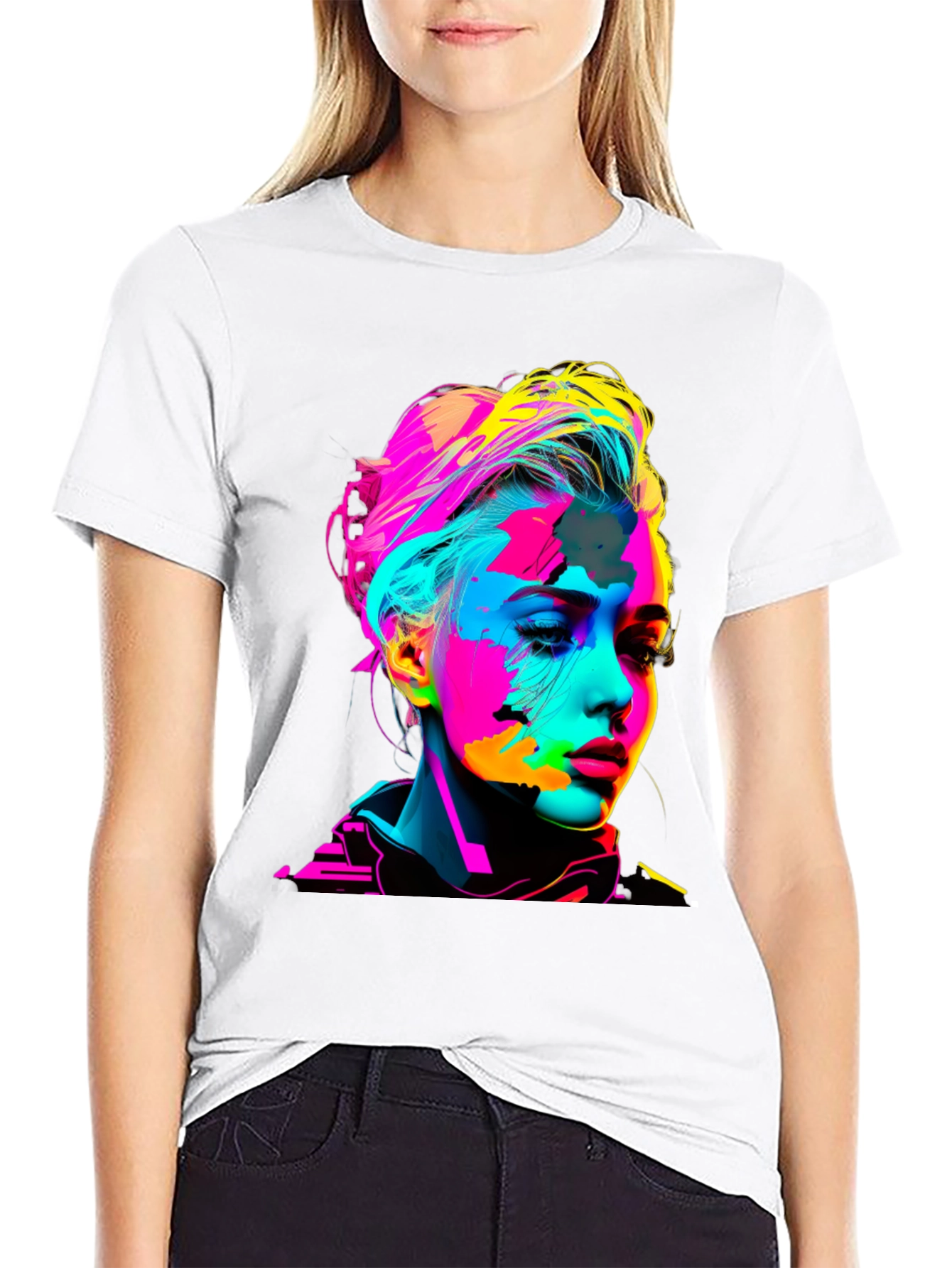 Black Pop Art Woman Graphic Black T-Shirt view 9