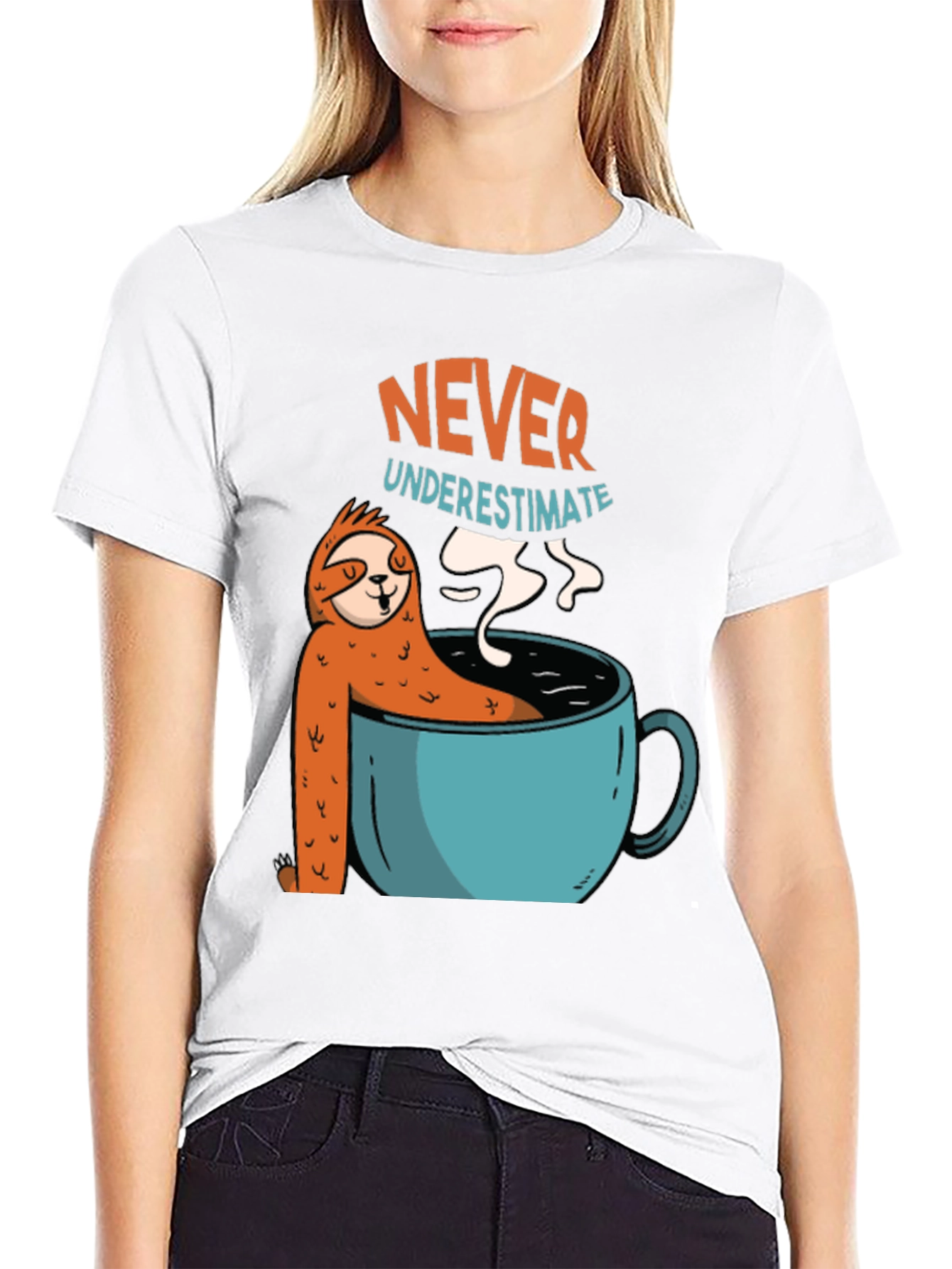 Black Never Underestimate Sloth Coffee T-Shirt view 9