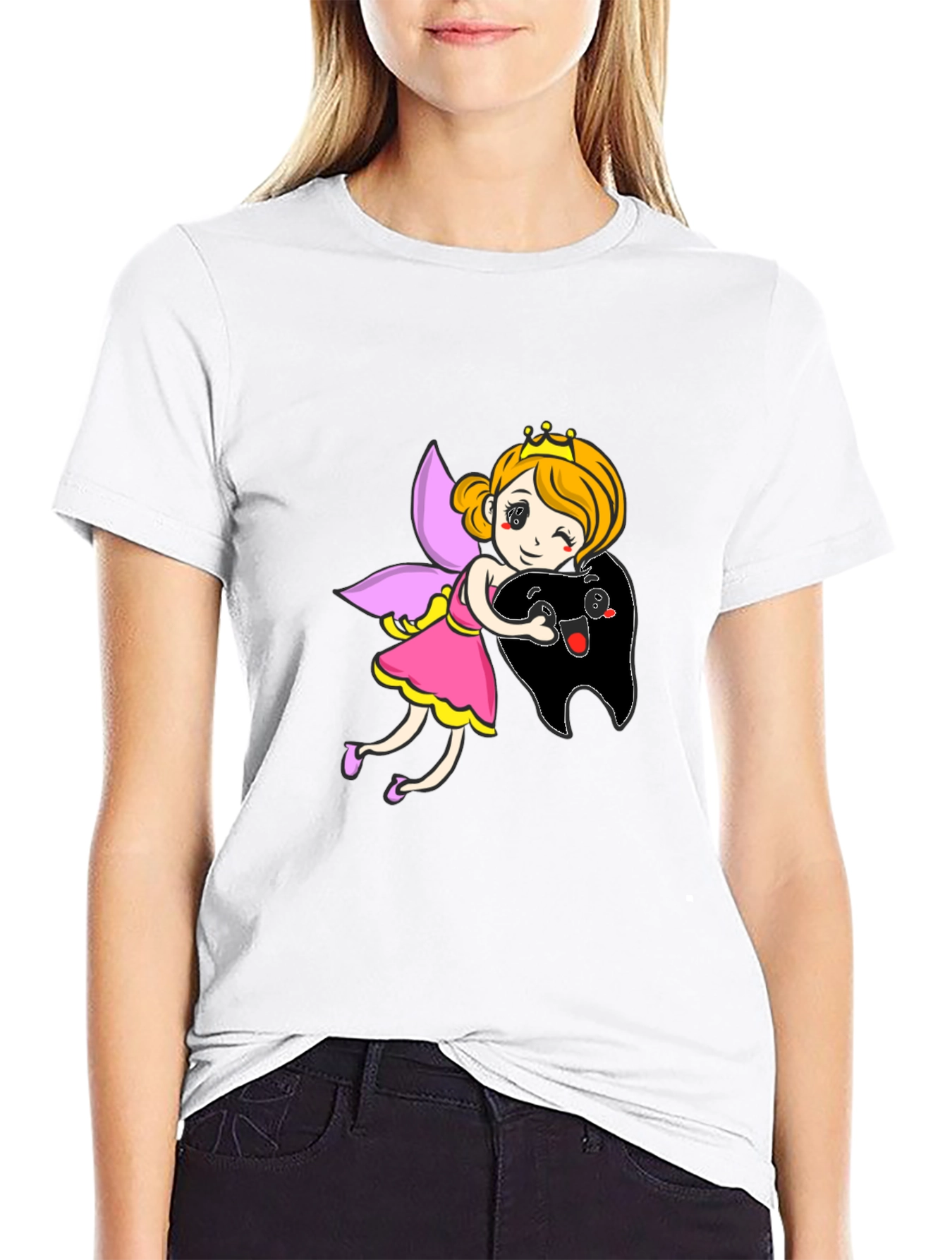 Black Tooth Fairy Hugging Tooth Graphic T-Shirt view 9