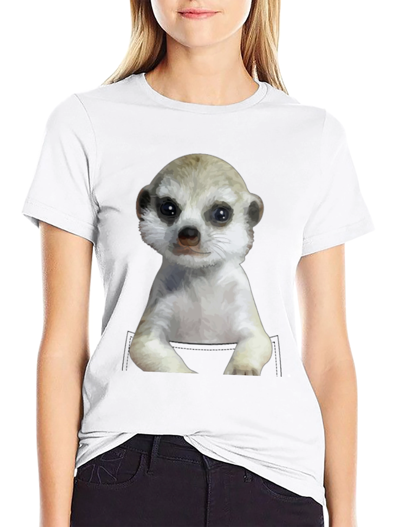 Black Meerkat in Pocket Graphic Tee - Cute Animal T-Shirt view 9