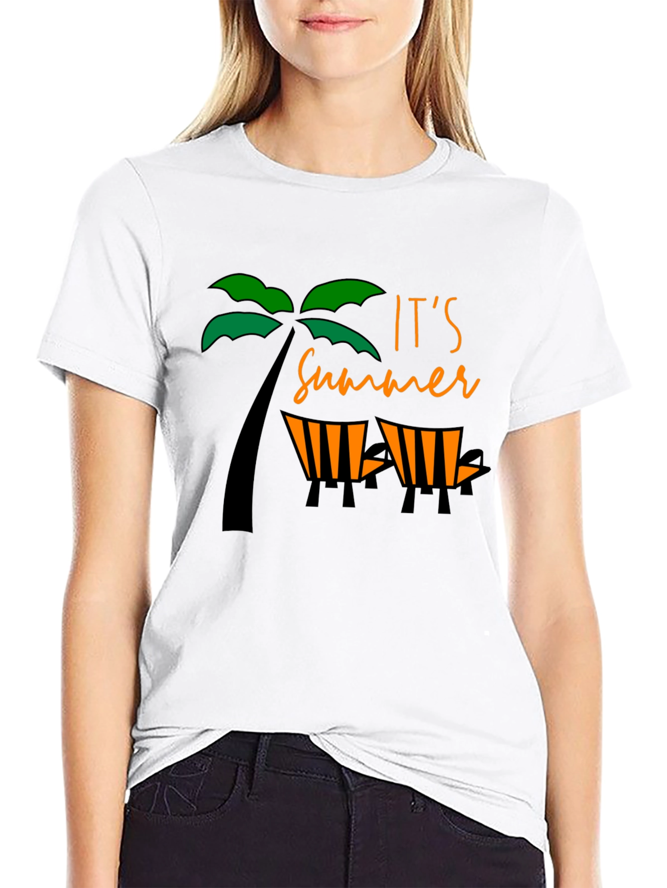 Black Summer Vibe Black T-Shirt - Palm Tree & Beach Chair Design view 9