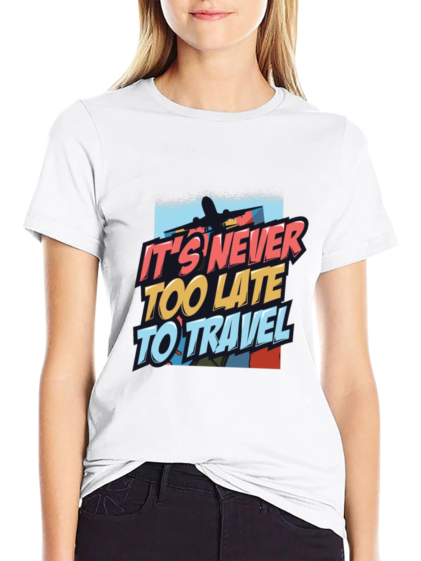 Black It's Never Too Late to Travel T-Shirt view 9