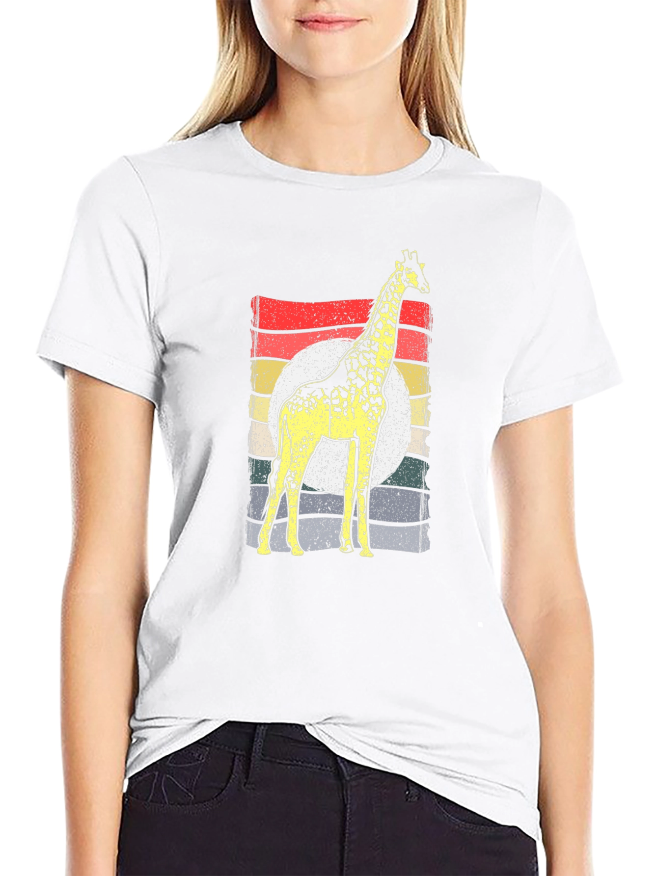 Black Retro Giraffe Graphic Tee - Unisex Cotton Shirt view 9