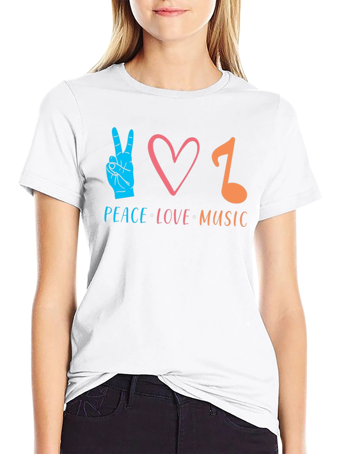 Black Peace Love Music Graphic T-Shirt view 9