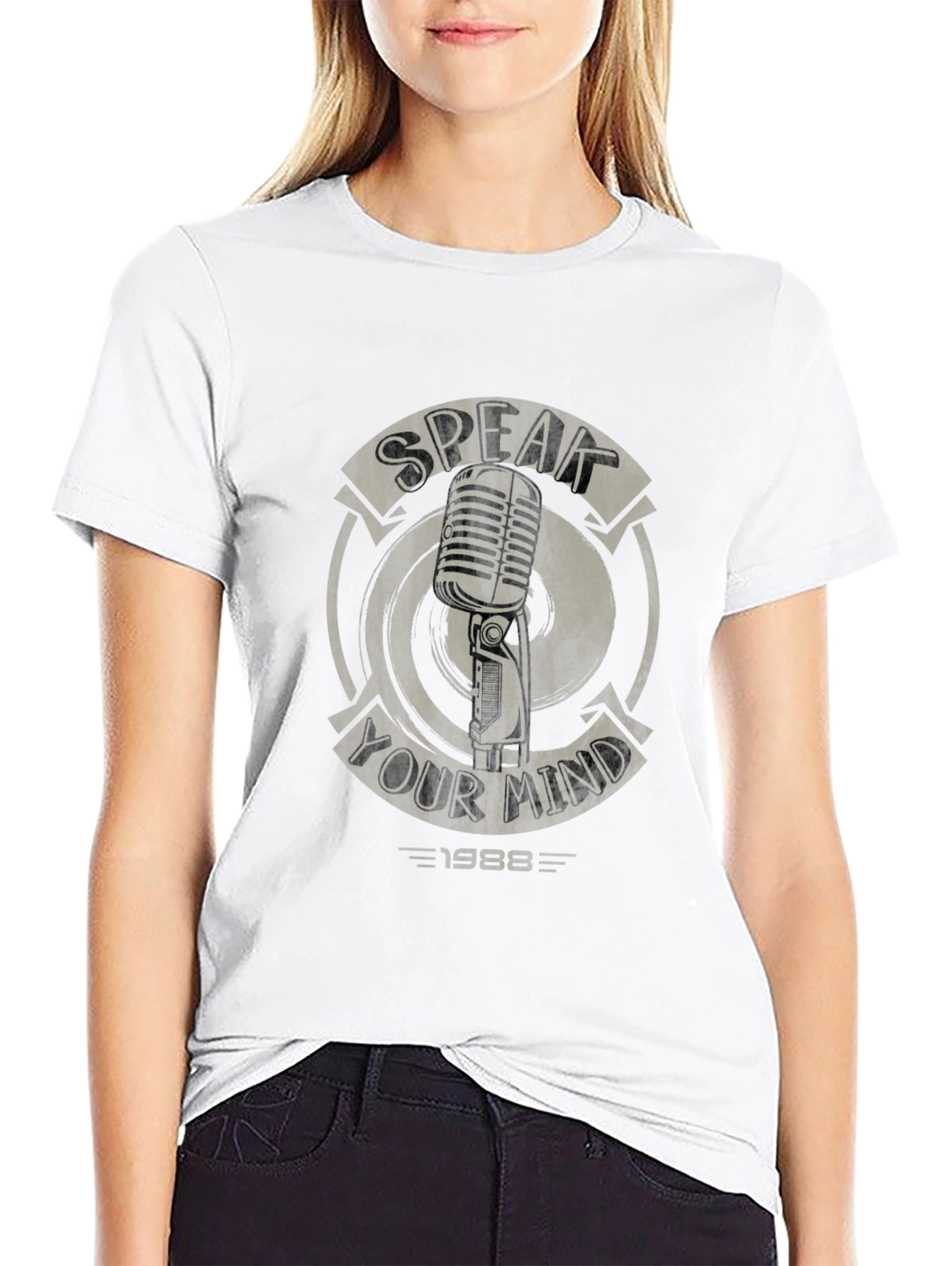 Black Speak Your Mind Graphic Tee - Retro Microphone Design view 9