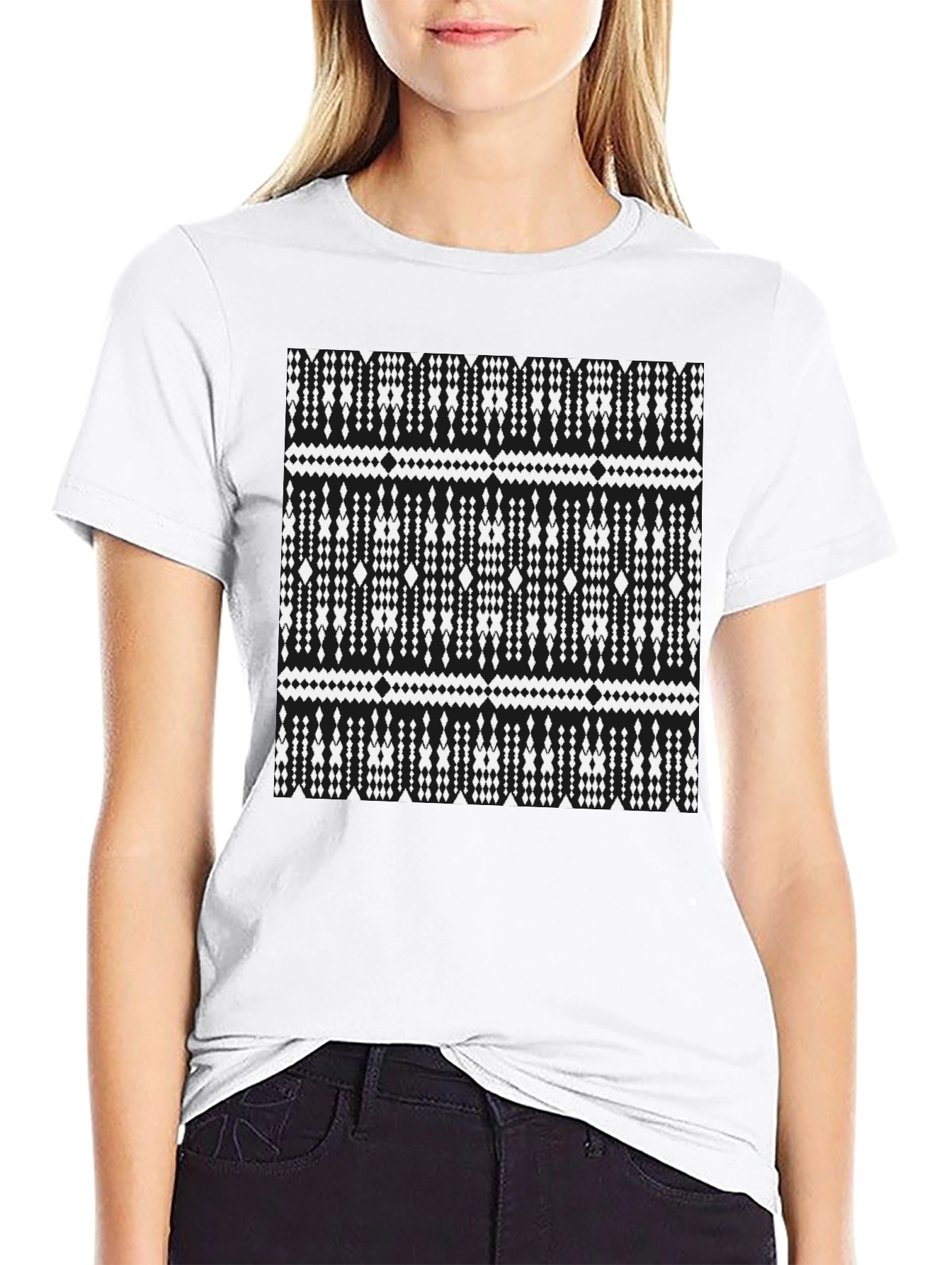Black Geometric Print Black T-Shirt view 9