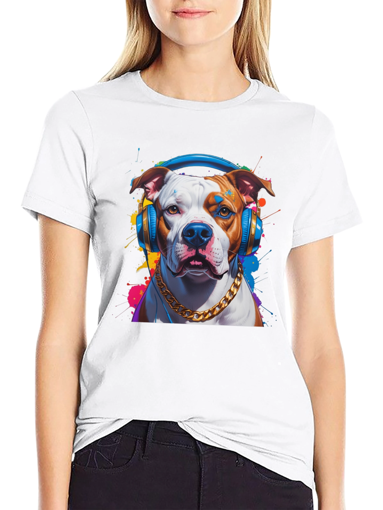 Black Dog with Headphones Graphic T-Shirt view 9