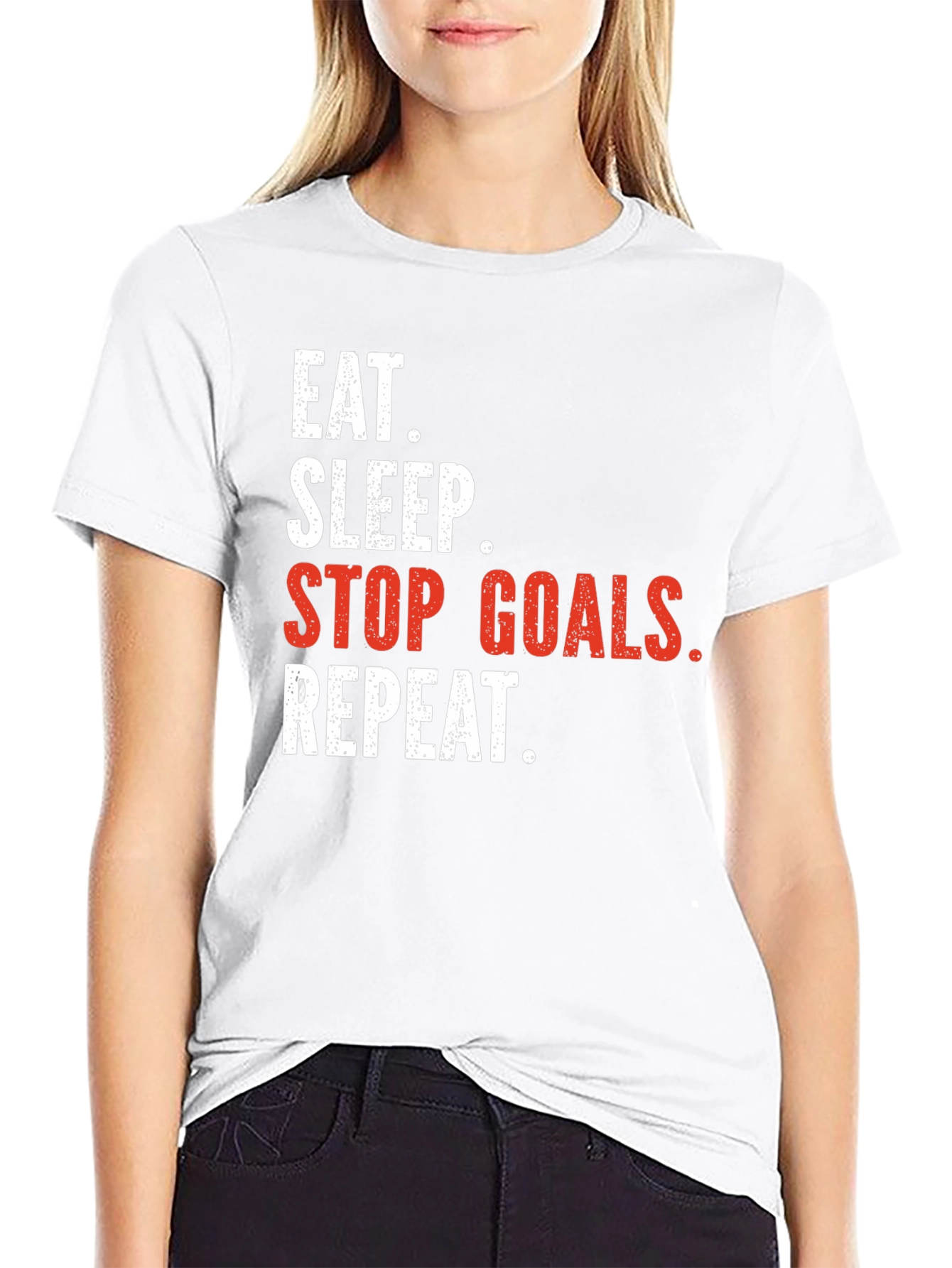 Black Eat Sleep Stop Goals Repeat T-Shirt view 9
