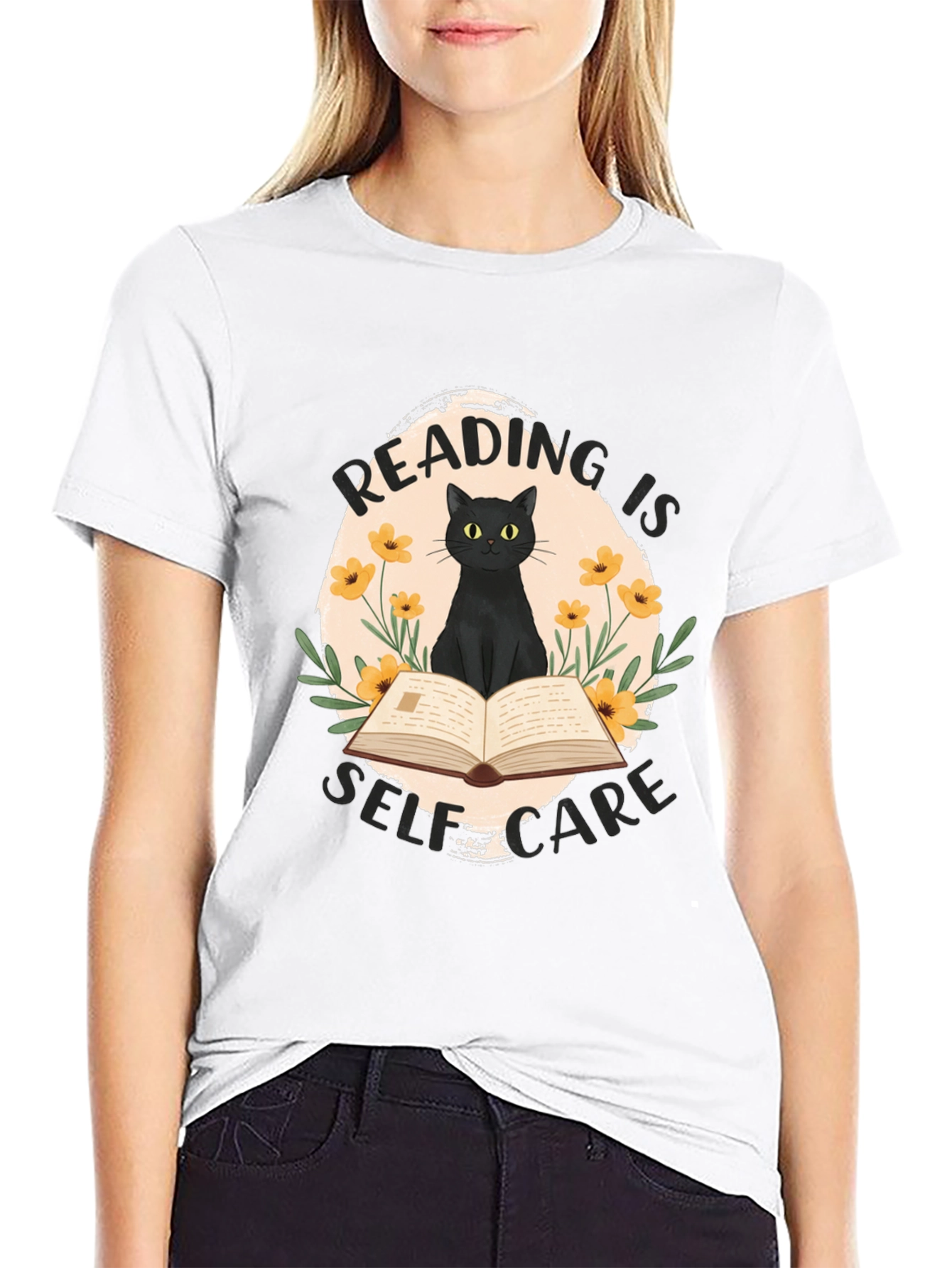 Black Reading is Self-Care Cat Graphic T-Shirt view 9